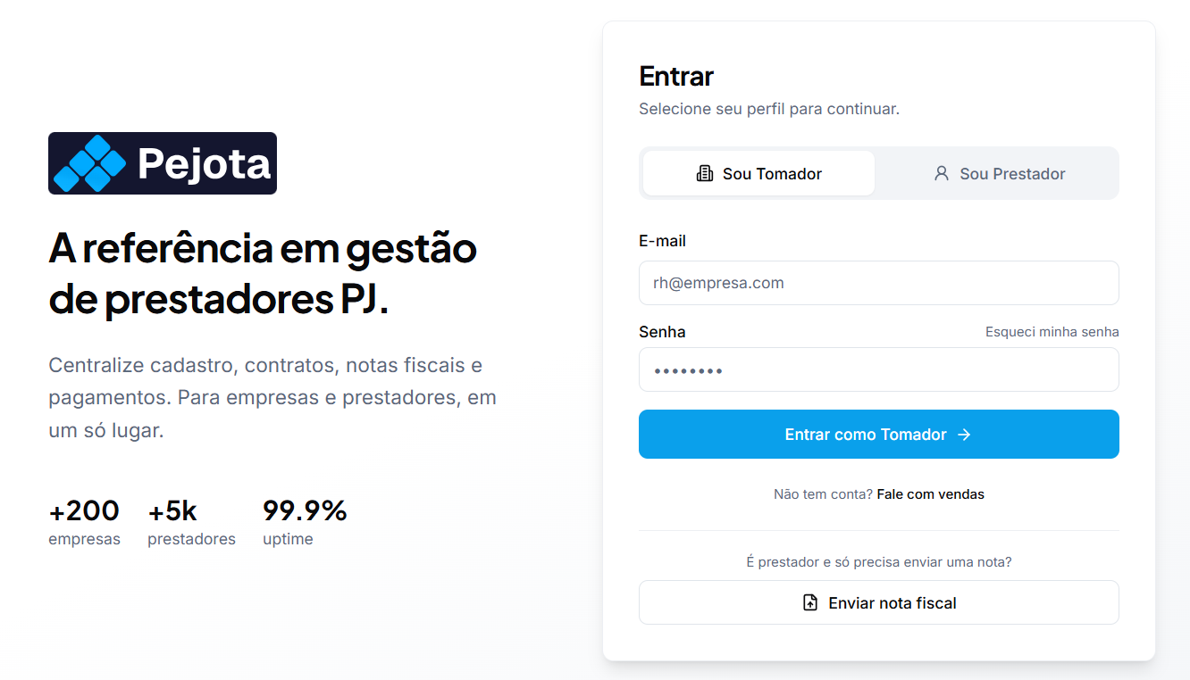 Pejota — plataforma de gestão de prestadores PJ